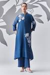 Buy_Nachiket Barve_Blue Kurta Chanderi Silk Embroidered Thread Mandarin Floral With Palazzo _at_Aza_Fashions