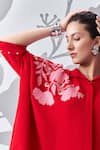 Shop_Nachiket Barve_Red Georgette Embroidered Thread Shirt Collar Floral Contrast Poncho _Online_at_Aza_Fashions