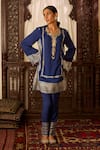 Buy_Inej_Blue Cotton Silk Embroidered Thread Round Neck Kashmiri Kurta And Pant Set _at_Aza_Fashions