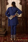 Shop_Inej_Blue Cotton Silk Embroidered Thread Round Neck Kashmiri Kurta And Pant Set _at_Aza_Fashions