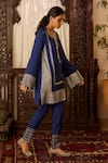 Buy_Inej_Blue Cotton Silk Embroidered Thread Round Neck Kashmiri Kurta And Pant Set _Online_at_Aza_Fashions