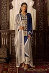 Buy_Inej_Blue Cotton Silk Embroidered Thread Round Neck Straight Kurta And Pant Set _at_Aza_Fashions