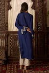 Shop_Inej_Blue Cotton Silk Embroidered Thread Round Neck Straight Kurta And Pant Set _at_Aza_Fashions