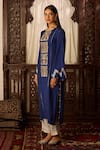 Buy_Inej_Blue Cotton Silk Embroidered Thread Round Neck Straight Kurta And Pant Set _Online_at_Aza_Fashions