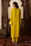 Shop_Inej_Yellow Cotton Silk Embroidered Thread Round Neck Straight Kurta With Pant _at_Aza_Fashions