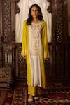 Inej_Yellow Cotton Silk Embroidered Thread Round Neck Straight Kurta With Pant _Online_at_Aza_Fashions