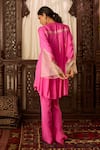 Shop_Inej_Pink Cotton Silk Embroidered Thread Notched Neck Asymmetric Kurta And Pant Set _at_Aza_Fashions