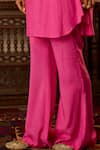 Buy_Inej_Pink Cotton Silk Embroidered Thread Notched Neck Asymmetric Kurta And Pant Set _Online_at_Aza_Fashions