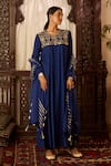 Buy_Inej_Blue Cotton Silk Embroidered Thread Round Yoke Anarkali With Pant _at_Aza_Fashions