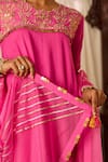 Shop_Inej_Pink Cotton Silk Embroidered Thread Round Yoke Anarkali And Pant Set _Online_at_Aza_Fashions