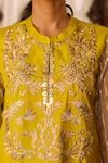 Inej_Yellow Cotton Silk Embroidered Thread Band Collar Front Tunic With Pant _Online_at_Aza_Fashions