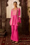 Buy_Inej_Pink Cotton Silk Embroidered Thread Scallop Yoke Tunic With Pant _at_Aza_Fashions