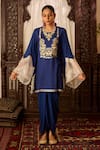 Buy_Inej_Blue Cotton Silk Embroidered Thread Round Yoke Tunic With Skirt _at_Aza_Fashions