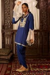 Inej_Blue Cotton Silk Embroidered Thread Round Yoke Tunic With Skirt _at_Aza_Fashions