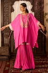 Buy_Inej_Pink Cotton Silk Embroidered Thread Round Neck Kaftan With Gharara _at_Aza_Fashions