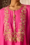 Buy_Inej_Pink Cotton Silk Embroidered Thread Round Neck Kaftan With Gharara _Online_at_Aza_Fashions