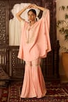 Shop_Inej_Peach Cotton Silk Embroidered Thread Round Neck Kaftan And Gharara Set _at_Aza_Fashions