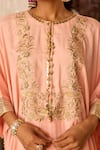 Inej_Peach Cotton Silk Embroidered Thread Round Neck Kaftan And Gharara Set _Online_at_Aza_Fashions