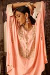 Shop_Inej_Peach Cotton Silk Embroidered Thread Round Neck Kaftan And Gharara Set _Online_at_Aza_Fashions