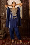 Inej_Blue Cotton Silk Embroidered Thread V Neck Kaftan With Salwar _at_Aza_Fashions