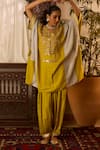 Buy_Inej_Grey Cotton Silk Embroidered Thread V Neck Kaftan And Salwar Set _Online_at_Aza_Fashions