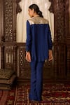 Shop_Inej_Blue Cotton Silk Embroidered Thread Jacket Lapel Collar Neck With Pant Set _at_Aza_Fashions