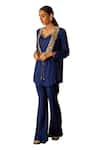 Inej_Blue Cotton Silk Embroidered Thread Jacket Lapel Collar Neck With Pant Set _Online_at_Aza_Fashions