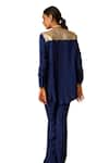 Shop_Inej_Blue Cotton Silk Embroidered Thread Jacket Lapel Collar Neck With Pant Set _Online_at_Aza_Fashions