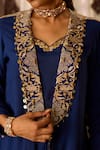 Inej_Blue Cotton Silk Embroidered Thread Jacket Lapel Collar Neck With Pant Set _at_Aza_Fashions