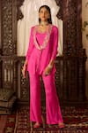 Buy_Inej_Pink Cotton Silk Embroidered Thread Jacket Lapel Collar Neck And Pant Set _at_Aza_Fashions