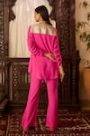 Shop_Inej_Pink Cotton Silk Embroidered Thread Jacket Lapel Collar Neck And Pant Set _at_Aza_Fashions