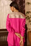 Shop_Inej_Pink Cotton Silk Embroidered Thread Jacket Lapel Collar Neck And Pant Set _Online_at_Aza_Fashions