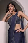 Parshya_Grey Shell Crepe Georgette Embroidery Beads Pre-draped Saree With Blouse _Online_at_Aza_Fashions