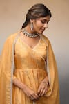 Shop_Parshya_Yellow Anarkali Banarasi Woven Floral V Neck Flower Vine Pattern Palazzo Set _Online_at_Aza_Fashions