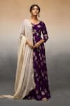 Buy_Parshya_Purple Banarasi Woven Floral Paan Neck Flower Vine Pattern Anarkali With Dupatta _at_Aza_Fashions