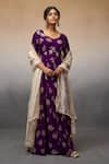 Parshya_Purple Banarasi Woven Floral Paan Neck Flower Vine Pattern Anarkali With Dupatta _Online_at_Aza_Fashions