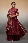 Buy_Parshya_Maroon Anarkali And Dupatta Banarasi Woven Floral High Vine Pattern Palazzo Set _at_Aza_Fashions