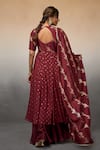 Shop_Parshya_Maroon Anarkali And Dupatta Banarasi Woven Floral High Vine Pattern Palazzo Set _at_Aza_Fashions