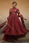 Shop_Parshya_Maroon Anarkali And Dupatta Banarasi Woven Floral High Vine Pattern Palazzo Set _Online_at_Aza_Fashions