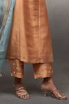 Parshya_Peach Banarasi Woven Floral Round Neck Mirror Work Butti Kurta Pant Set _Online_at_Aza_Fashions