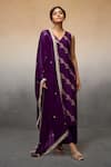 Buy_Parshya_Purple Kurta Banarasi Woven Floral V Neck Flower Vine Pattern Pant Set _at_Aza_Fashions