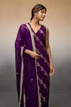 Parshya_Purple Kurta Banarasi Woven Floral V Neck Flower Vine Pattern Pant Set _Online_at_Aza_Fashions