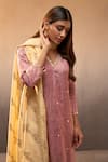 Parshya_Pink Banarasi Embroidery Mirror V Neck Butti Work Kurta Sharara Set _Online_at_Aza_Fashions