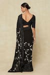 Anamika Khanna_Black Embroidered Beads V Neck Sequin Floral Saree With Blouse _Online_at_Aza_Fashions