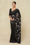 Buy_Anamika Khanna_Black Embroidered Beads V Neck Sequin Floral Saree With Blouse _Online_at_Aza_Fashions