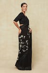 Shop_Anamika Khanna_Black Embroidered Beads V Neck Sequin Floral Saree With Blouse _Online_at_Aza_Fashions