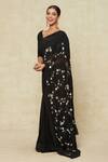 Shop_Anamika Khanna_Black Embroidered Beads V Neck Sequin Floral Saree With Blouse _at_Aza_Fashions