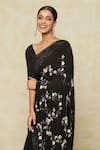 Anamika Khanna_Black Embroidered Beads V Neck Sequin Floral Saree With Blouse _at_Aza_Fashions