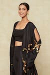 Shop Anamika Khanna Black Silk Sequins Open Neck Embellished Cutout Jacket Shop_Anamika Khanna_Black Silk Sequins Open Neck Embellished Cutout Jacket