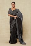 Buy_Mishru_Black Embroidered Sequin V Neck Embellished Saree With Blouse _at_Aza_Fashions